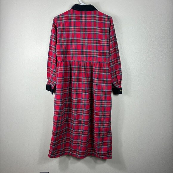 VTG Y2K 90s J.G. Hook Petite Red Flannel Dress Corduroy Collar Sz 12 Prairie - Picture 6 of 6